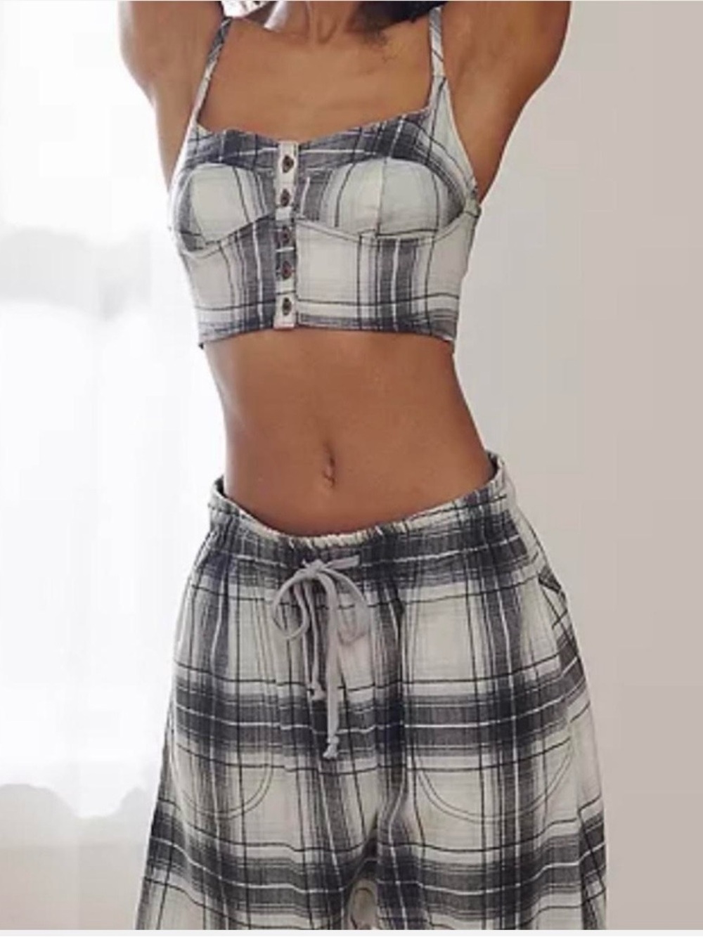 Urban Outfitters Black & White Plaid Drawstring Joggers